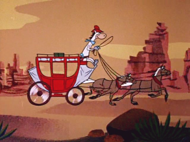 Quick Draw McGraw rides a stagecoach